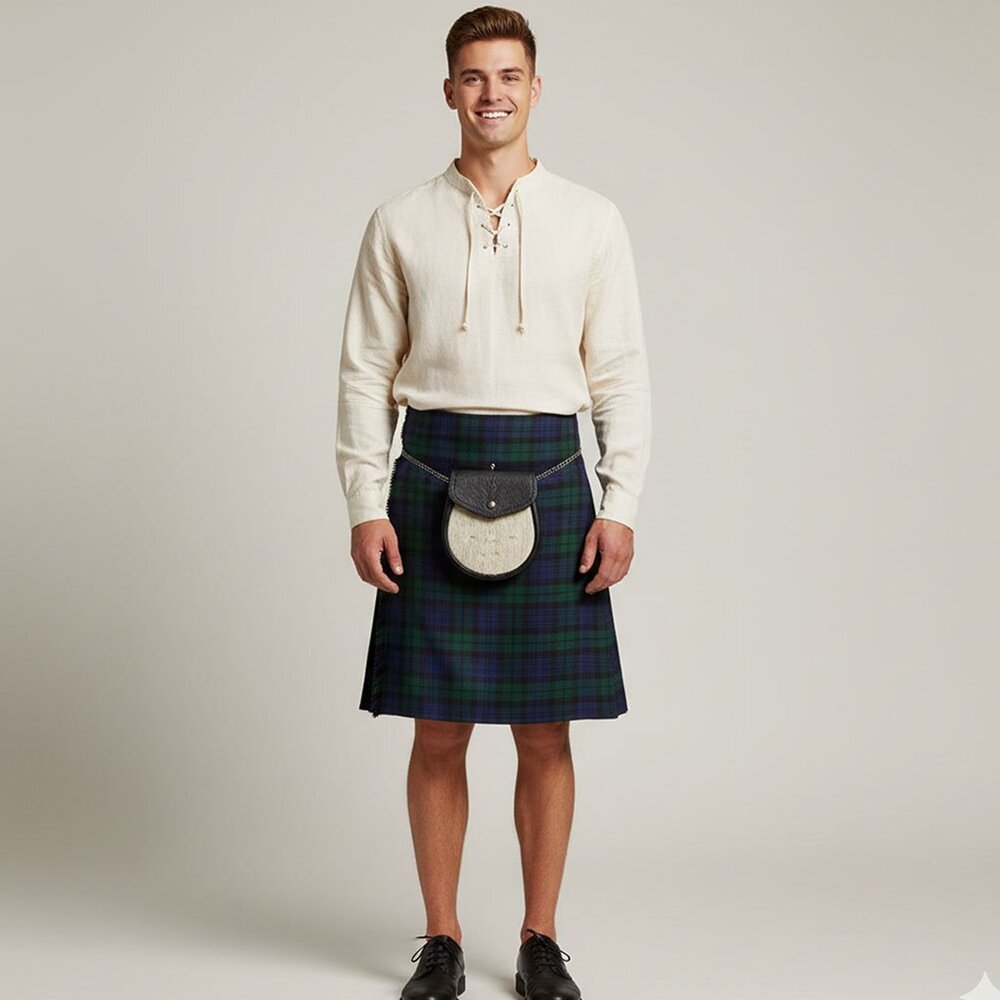 Tartan Black Watch Kilt 8 Yards Men Highlander Scottish Kilt - Picture 1 of 9